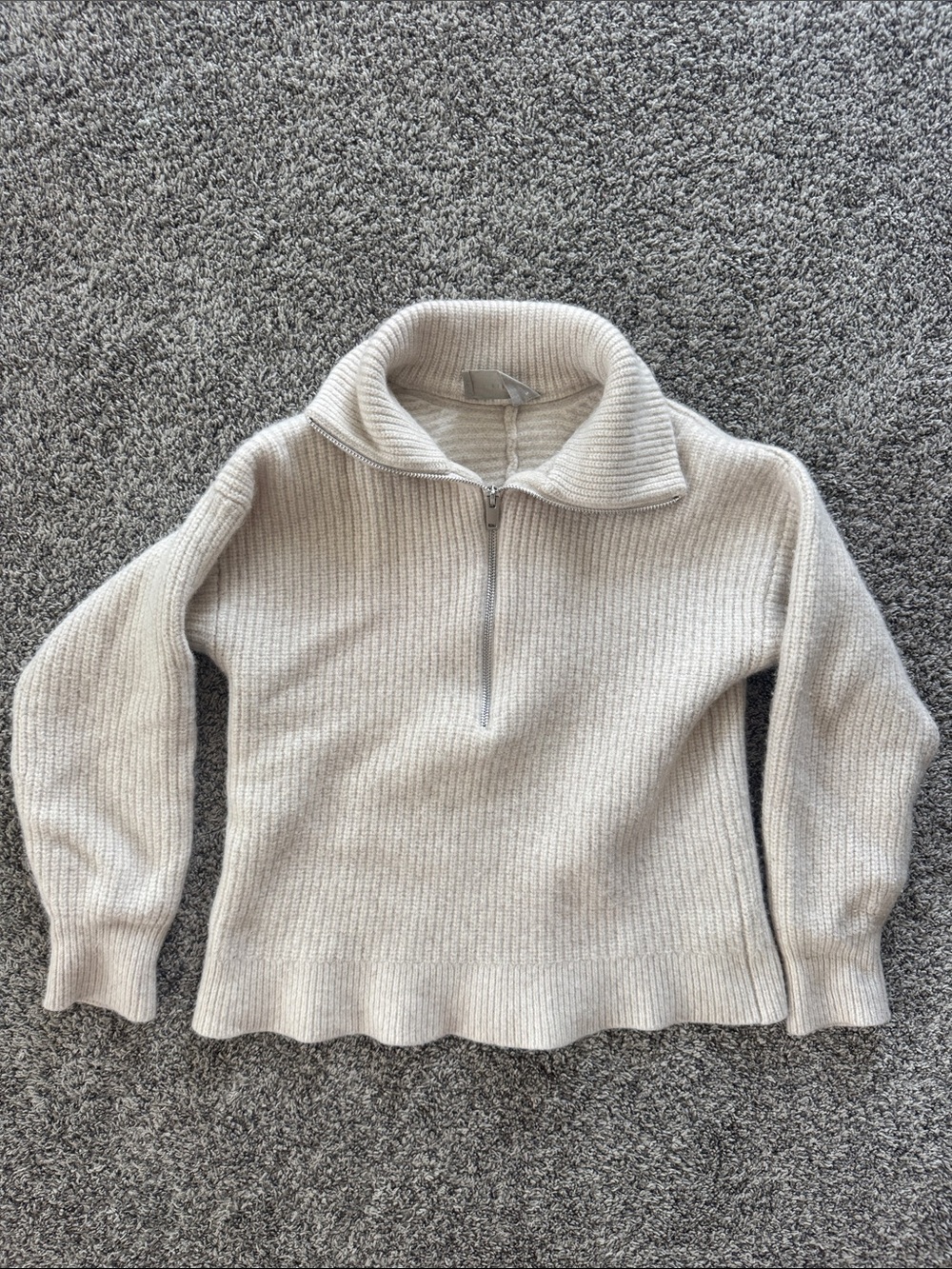 100% Wool Everlane Ribbed Half-Zip Turtleneck Sweater in Cream